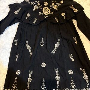 Zara Black Embroidered Ruffle Kids Dress